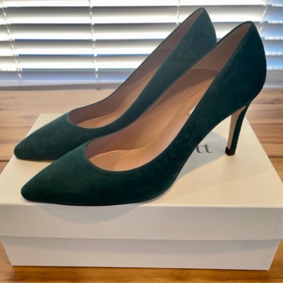 L.K. Bennett Floret Wintergreen Suede Pointed Toe Courts - Picture 3 of 5
